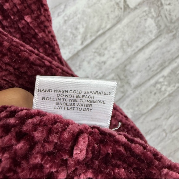 Modcloth Chenille Open Front Cardigan Knit Small Burgundy Soft Retro Women’s‎ - Picture 6 of 8